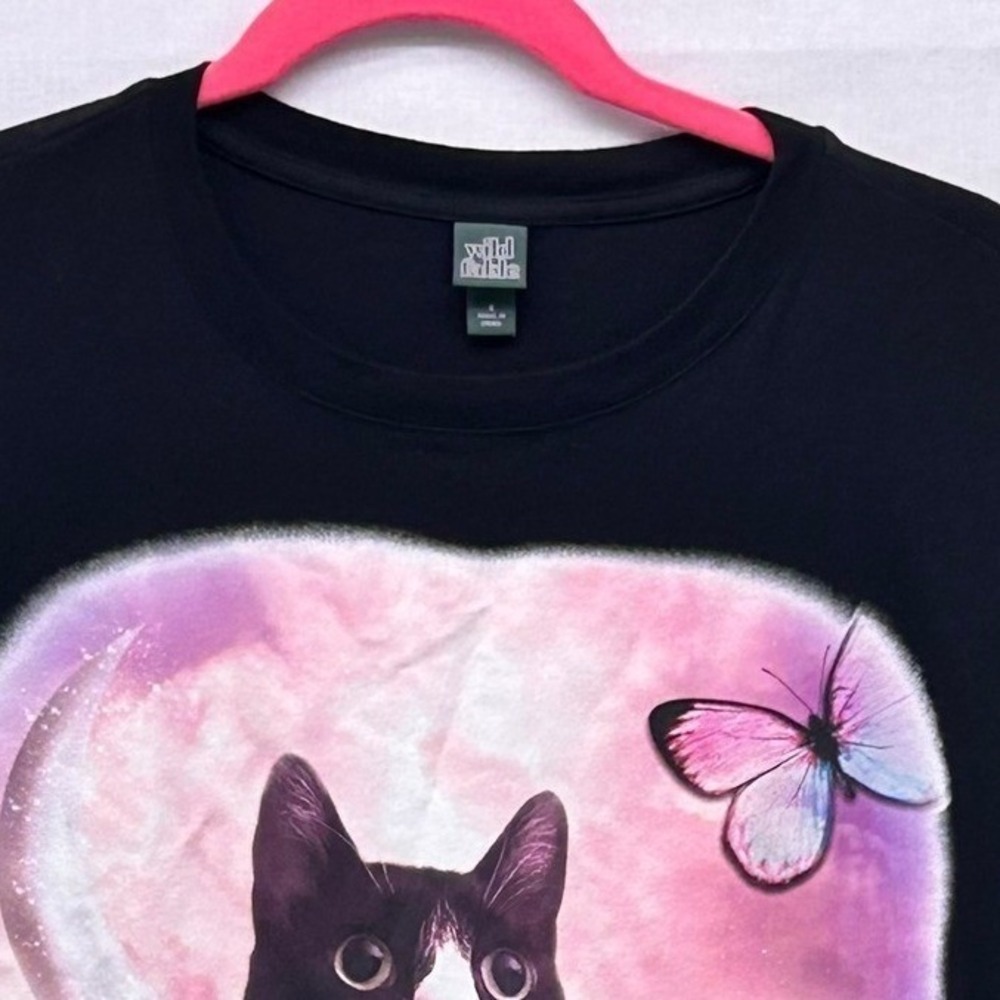 Wild Fable Cat Floral Butterfly Shirt Black‎ Small - Picture 5 of 14